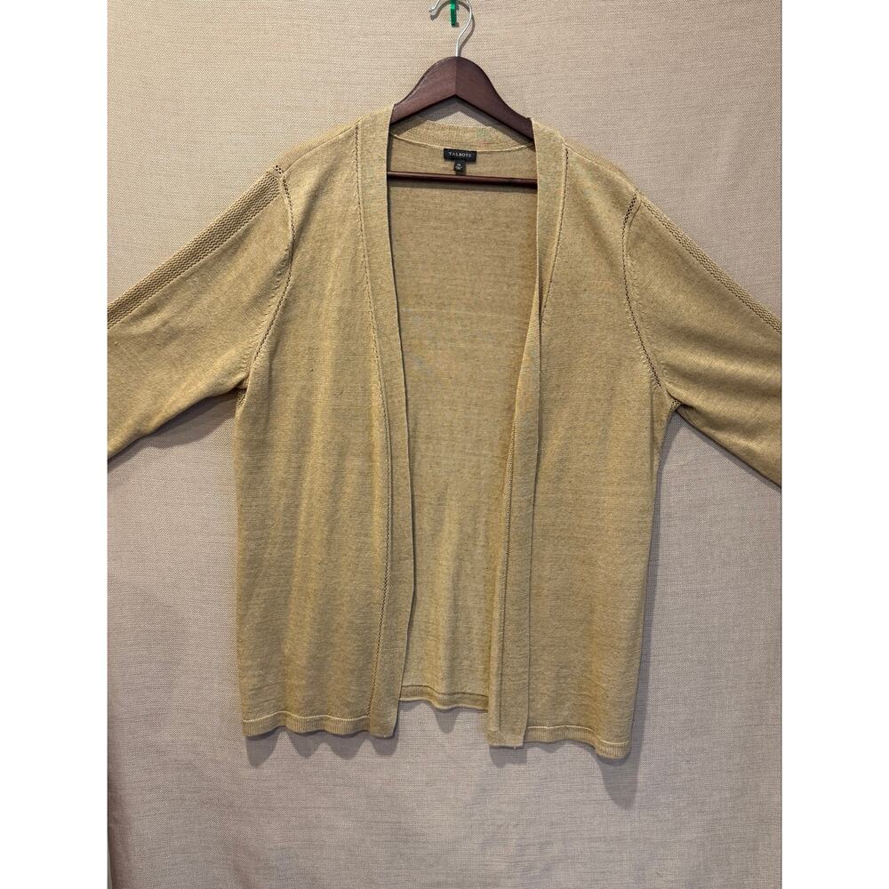 Talbots 100% Linen Open Front Cardigan XL Beige Lightweight Neutral Sweater